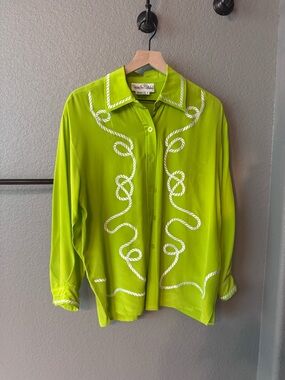 Diane Von Furstenberg Neon Lime Rope Silk Blouse Small